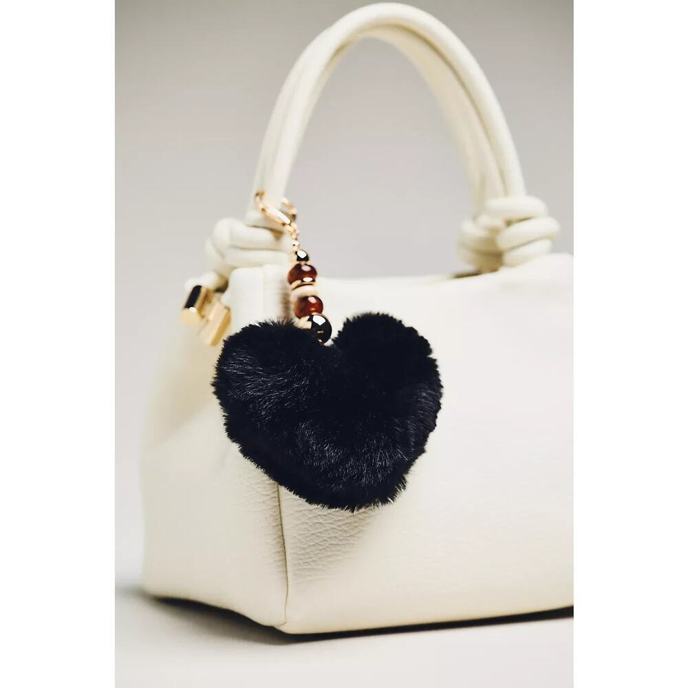 NWT Anthropologie Faux Fur Heart Bag Charm Black